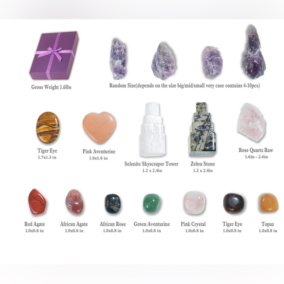 Healing Crystals Chakra Stones Spiritual Energy Reiki Meditation, 16 Pc Set NEW - Picture 3 of 7